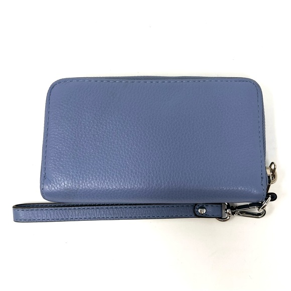 Michael Kors Jet Set Blue Pebbled Leather Zip Around Phone Wristlet Wallet - Picture 2 of 10